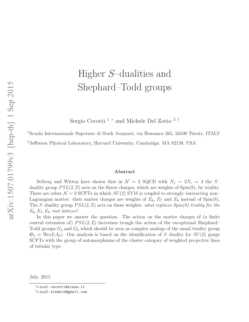 Higher S–Dualities and Shephard–Todd Groups