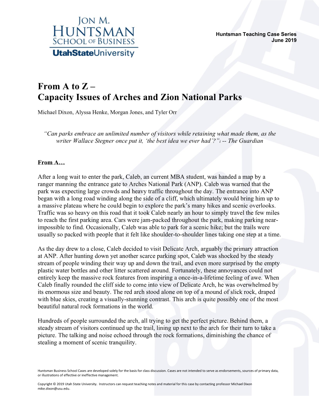 Capacity Issues of Arches and Zion National Parks