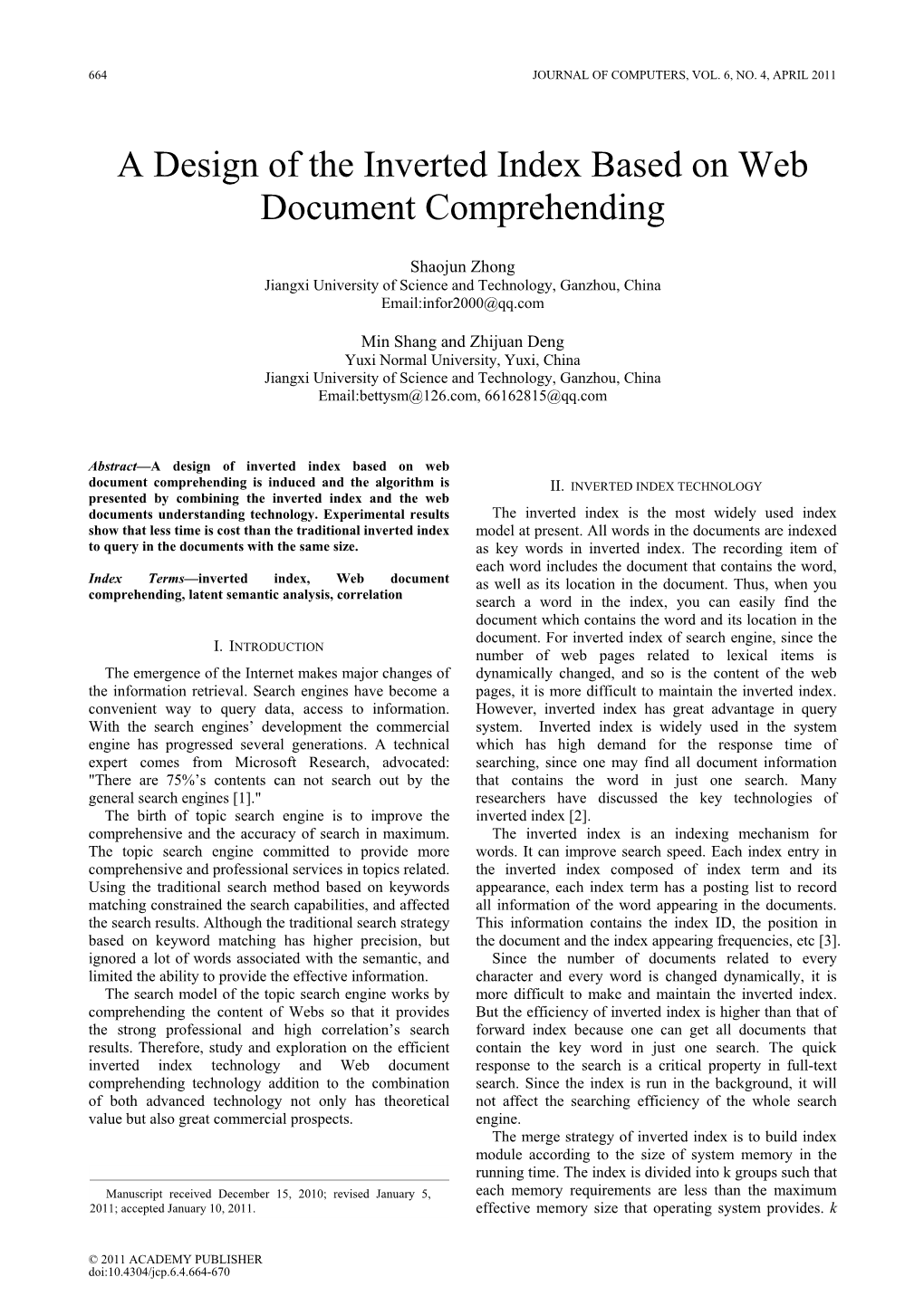 A Design of the Inverted Index Based on Web Document Comprehending