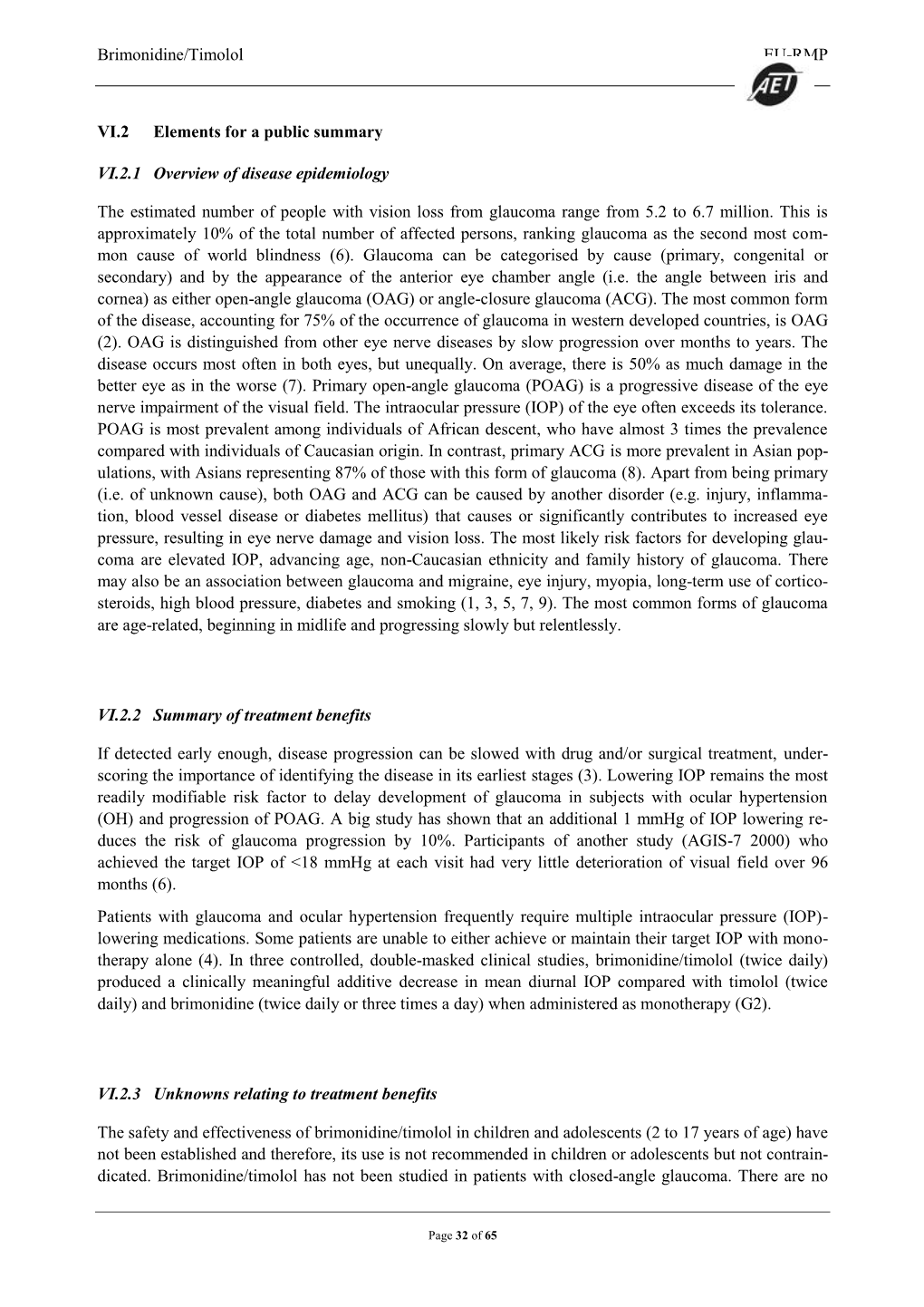 Brimonidine/Timolol EU-RMP VI.2 Elements for a Public Summary VI