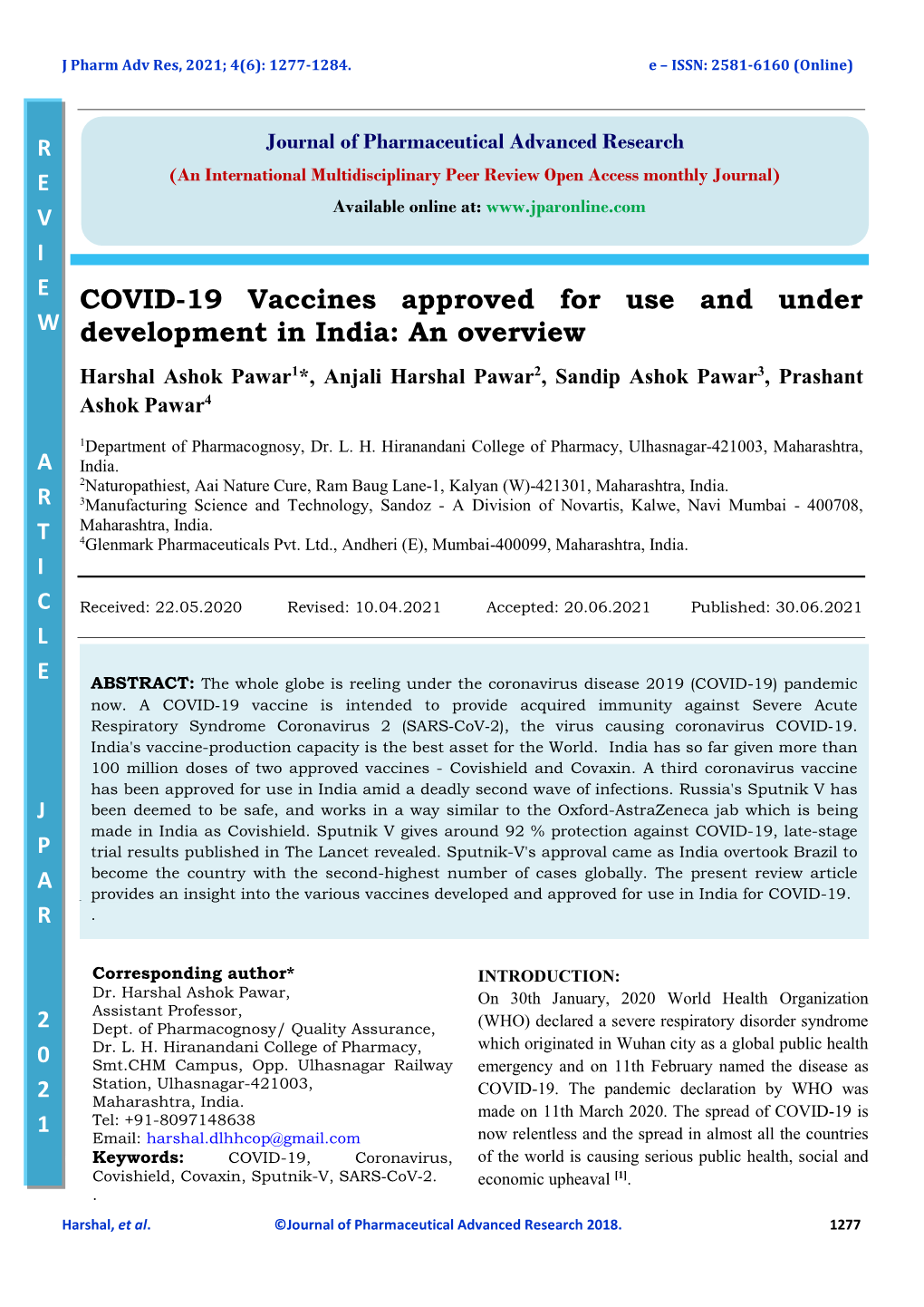 COVID-19 Vaccines Approved for Use and Under Development in India