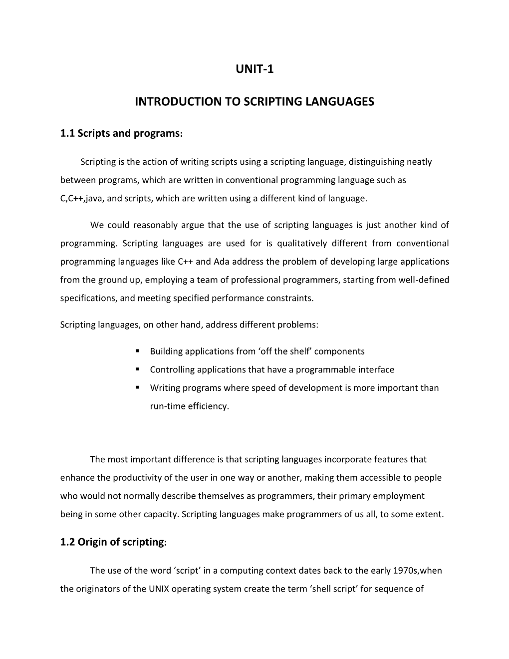 Unit-1 Introduction to Scripting Languages