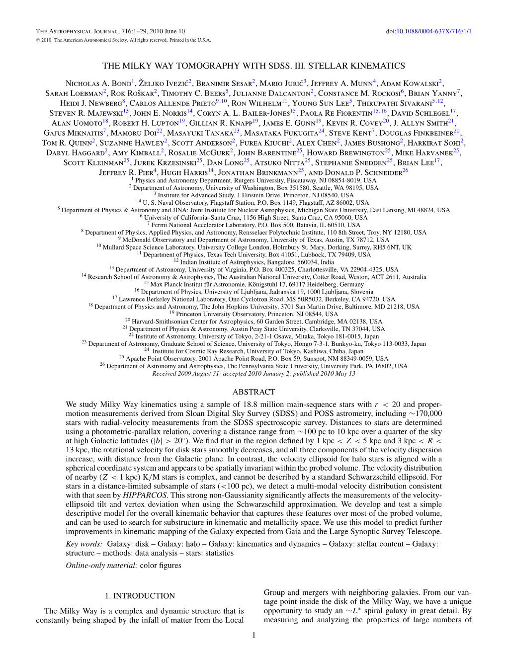 The Milky Way Tomography with Sdss. Iii. Stellar Kinematics