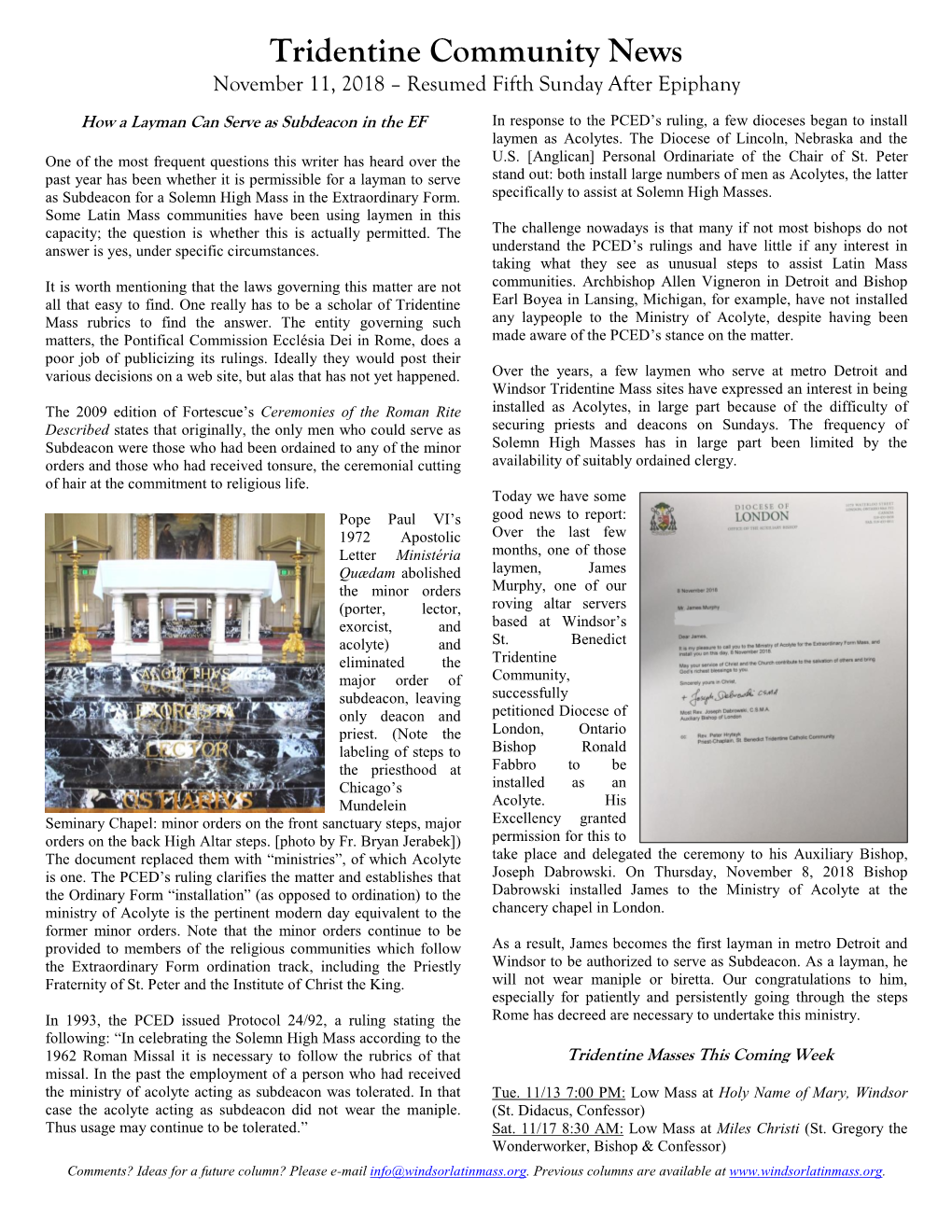 How a Layman Can Serve As Subdeacon in the EF in Response to the PCED’S Ruling, a Few Dioceses Began to Install Laymen As Acolytes