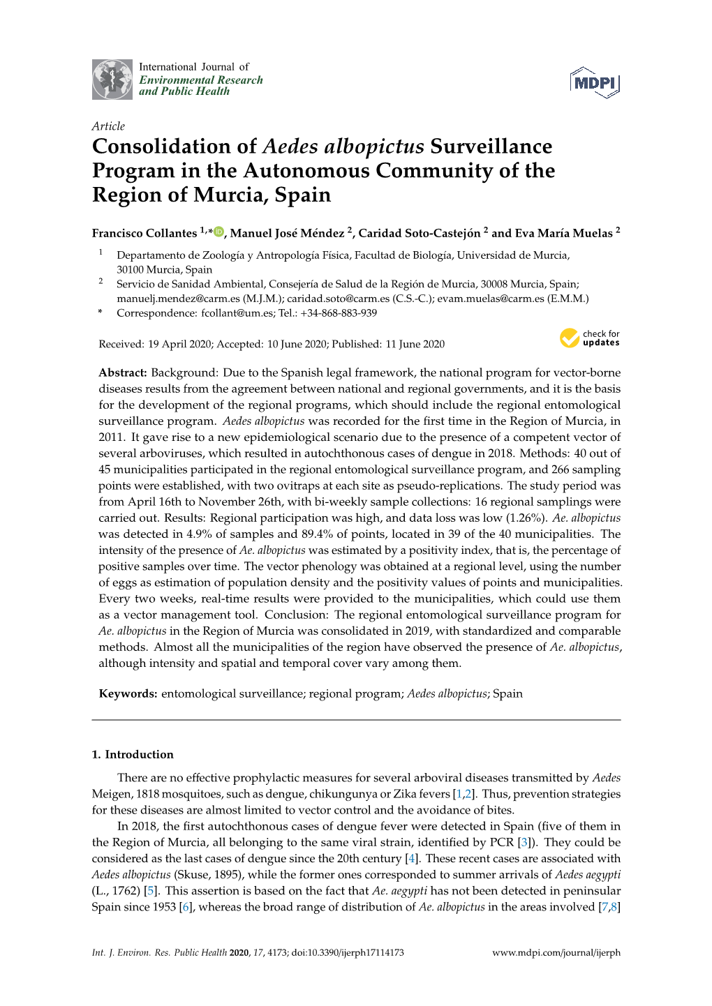 Consolidation of Aedes Albopictus Surveillance Program in the Autonomous Community of the Region of Murcia, Spain
