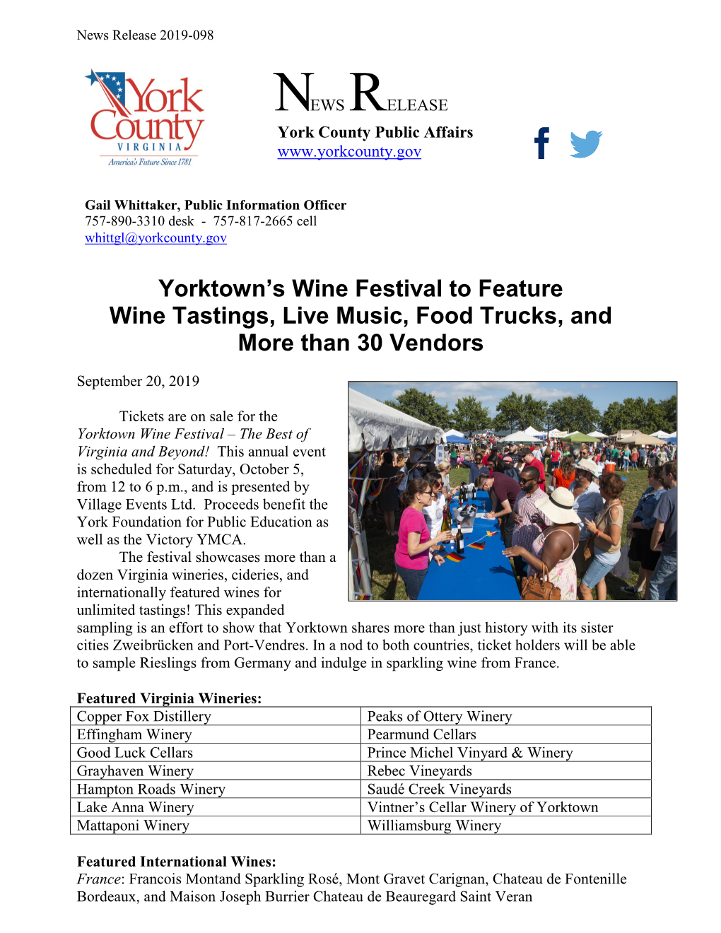 Yorktown's Wine Festival to Feature Wine Tastings, Live Music, Food