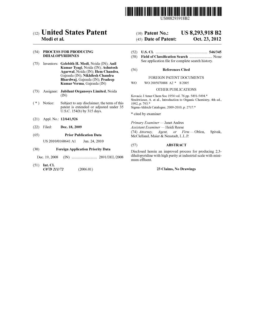 (12) United States Patent (10) Patent No.: US 8,293,918 B2 Modi Et Al