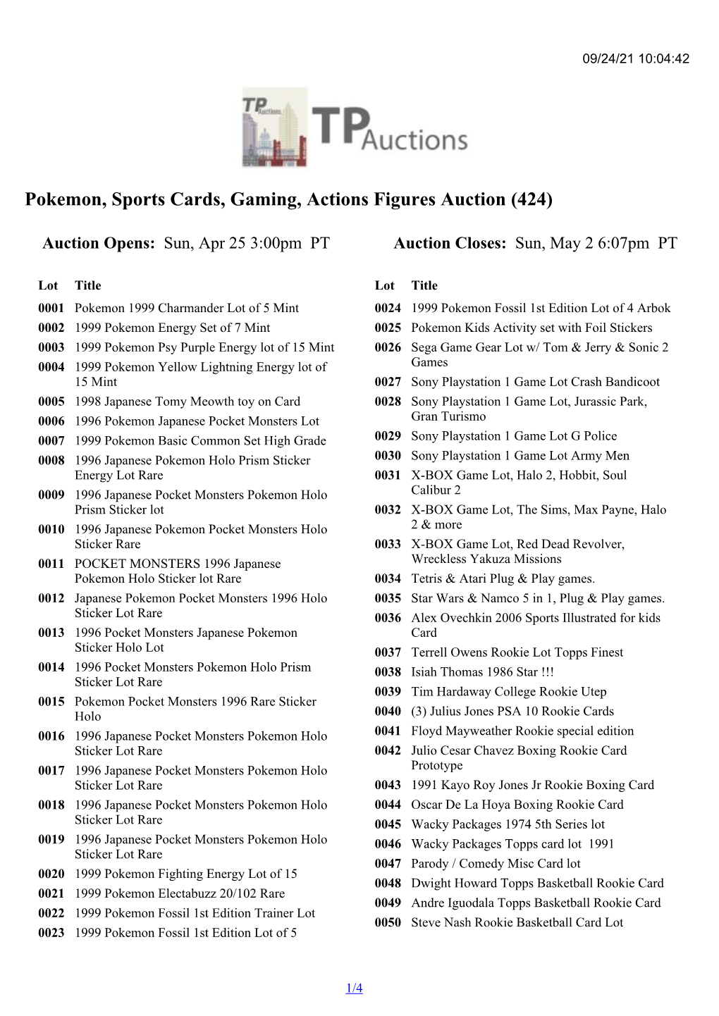 Pokemon, Sports Cards, Gaming, Actions Figures Auction (424)