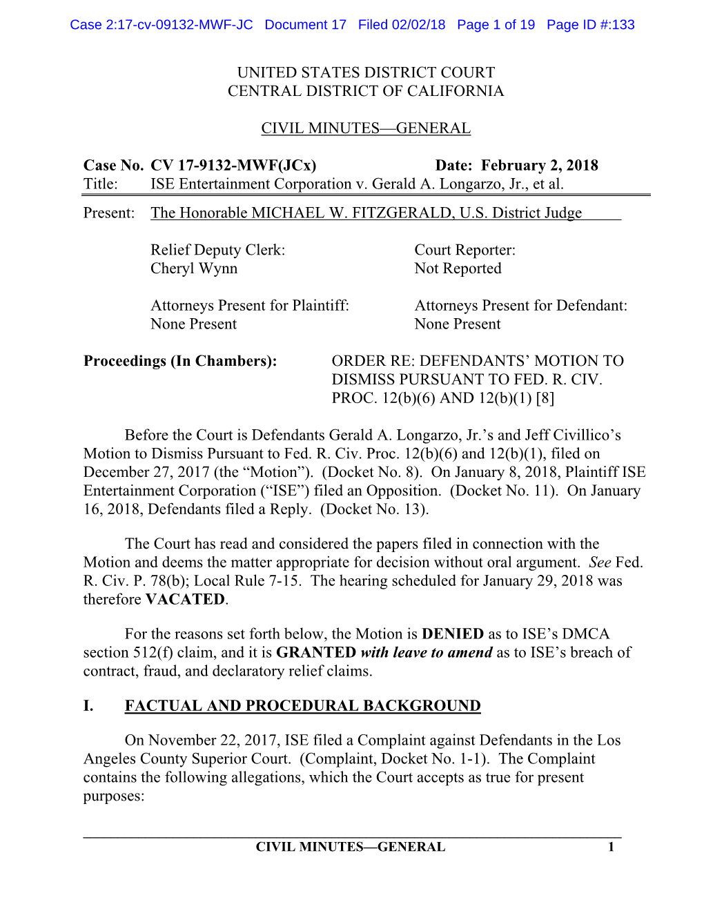 United States District Court Central District of California