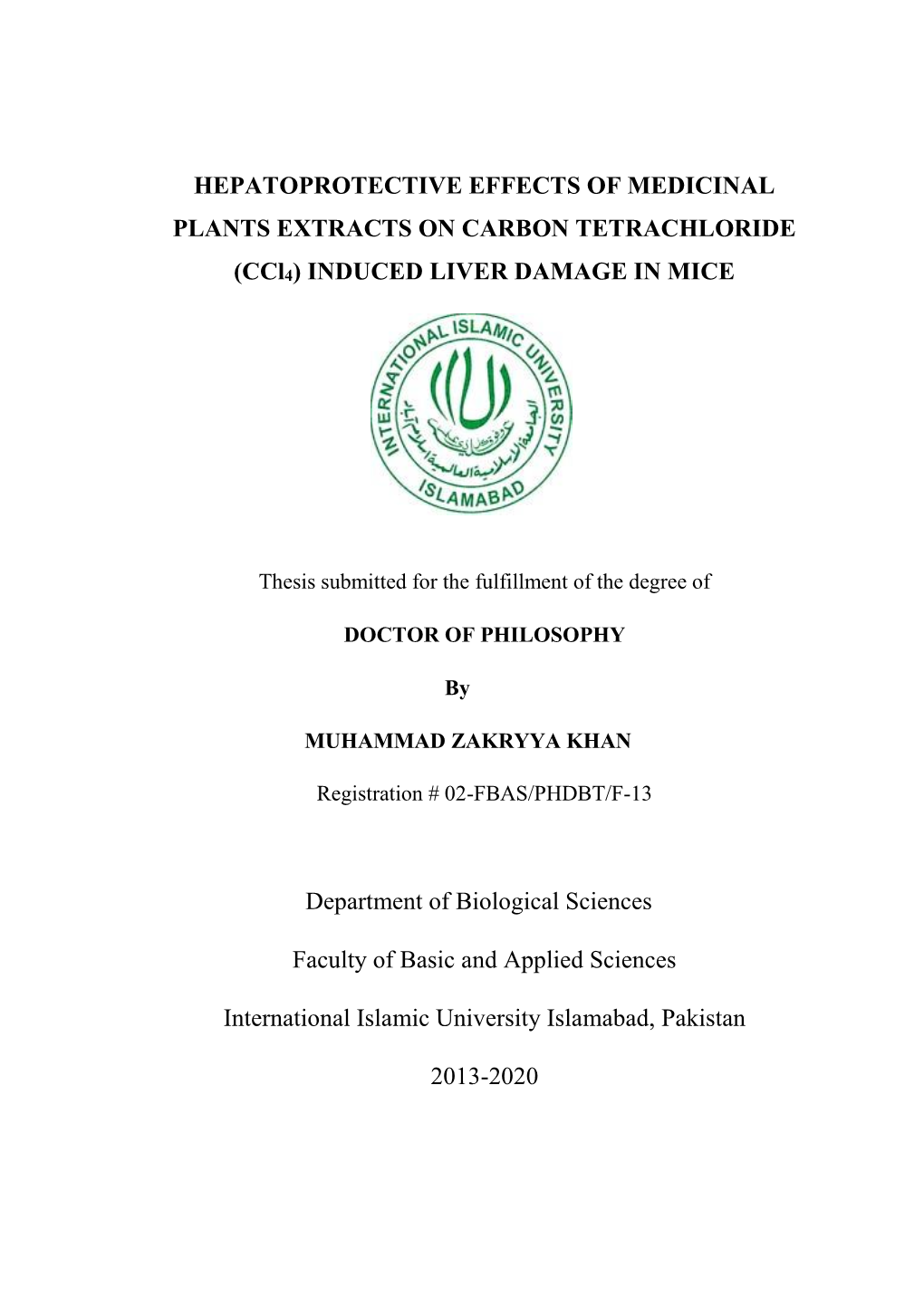 Hepatoprotective Effects of Medicinal Plants Extracts on Carbon Tetrachloride