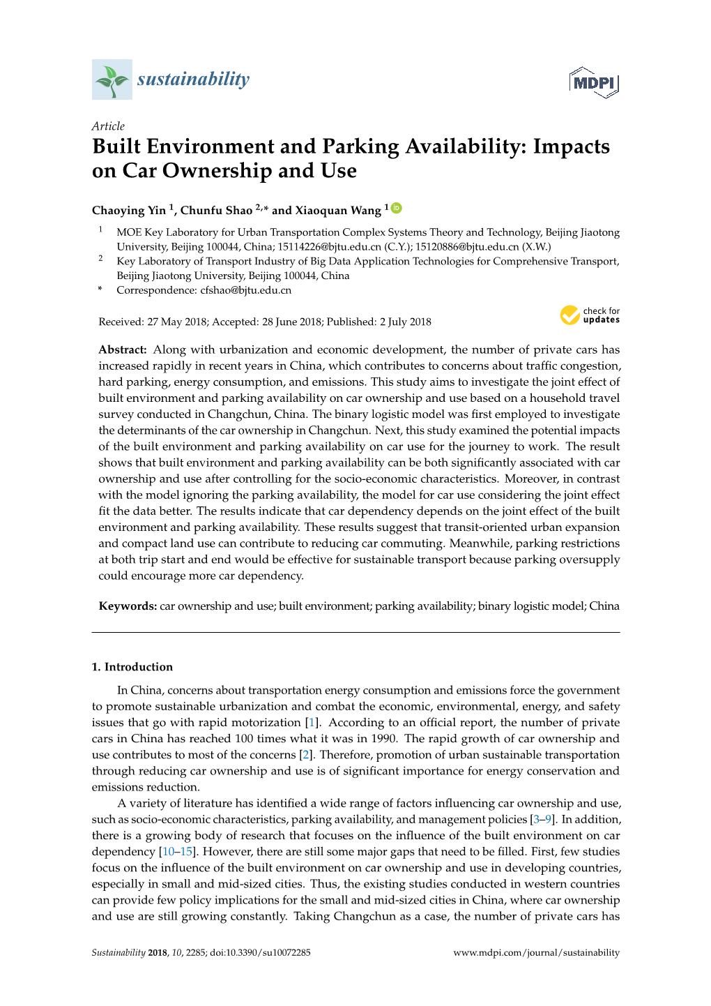 Built Environment and Parking Availability: Impacts on Car Ownership and Use