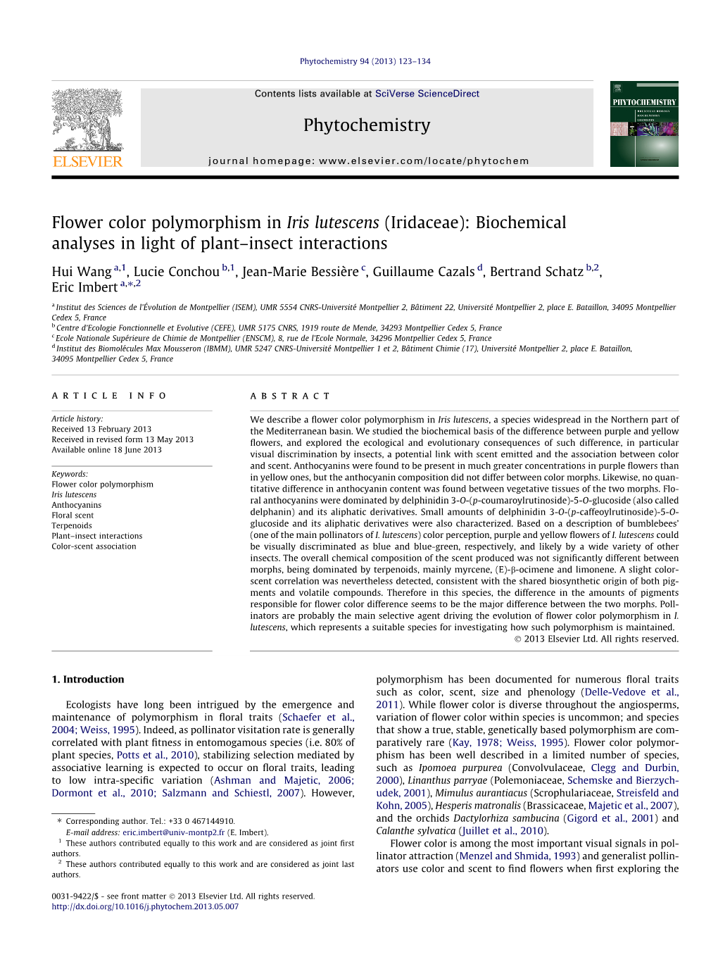 Flower Color Polymorphism in Iris Lutescens (Iridaceae): Biochemical Analyses in Light of Plant–Insect Interactions