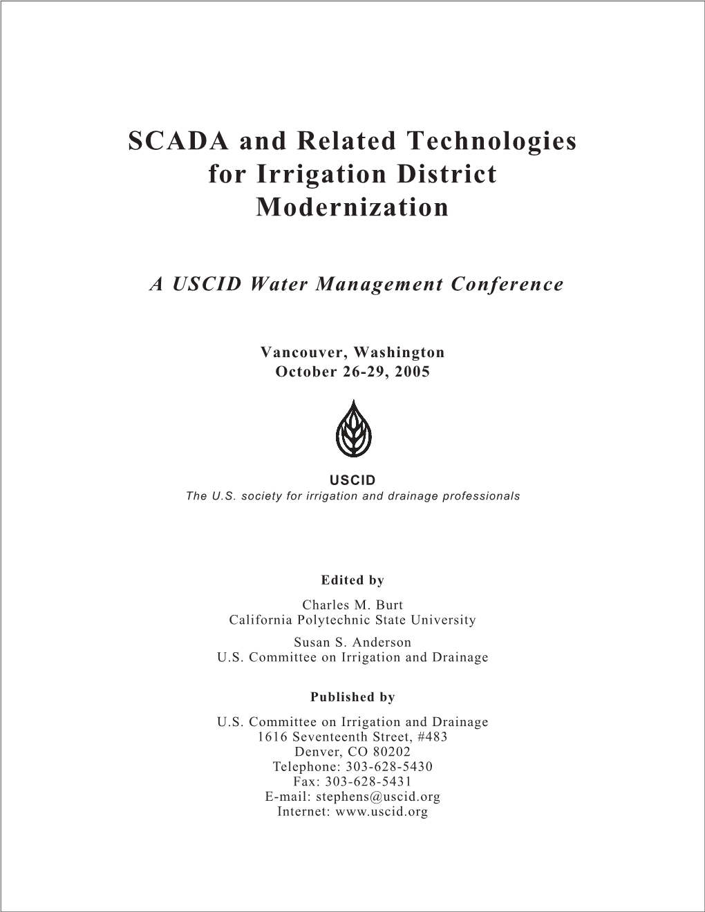 SCADA and Related Technologies for Irrigation District Modernization