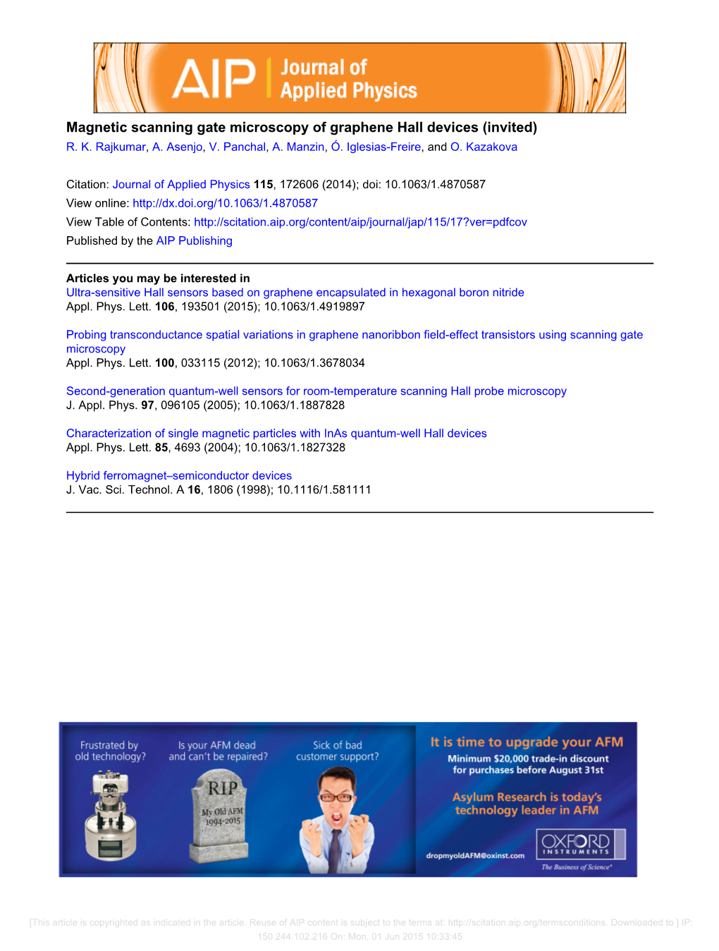 Magnetic Scanning Gate Microscopy of Graphene Hall Devices (Invited) R