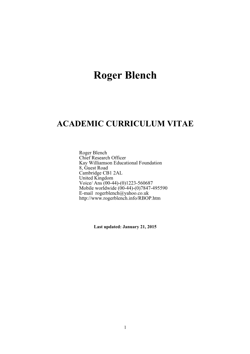 Academic Curriculum Vitae