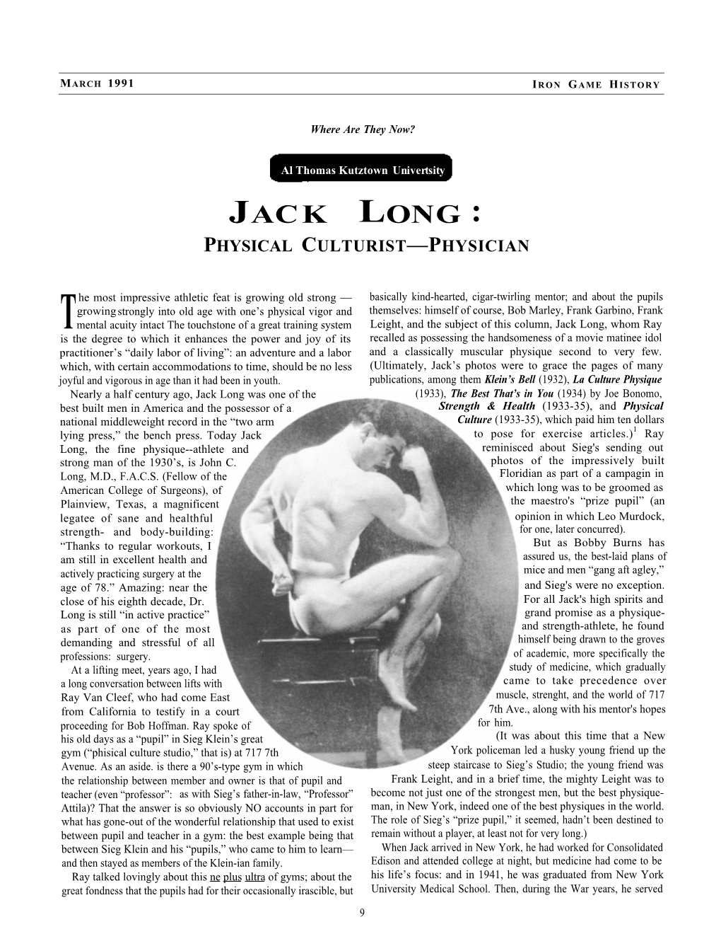 Where Are They Now? Jack Long: Physical Culturist