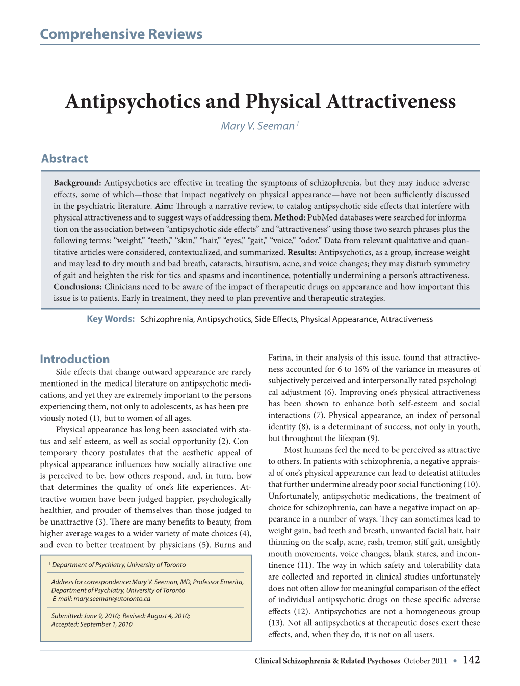 Antipsychotics and Physical Attractiveness Mary V