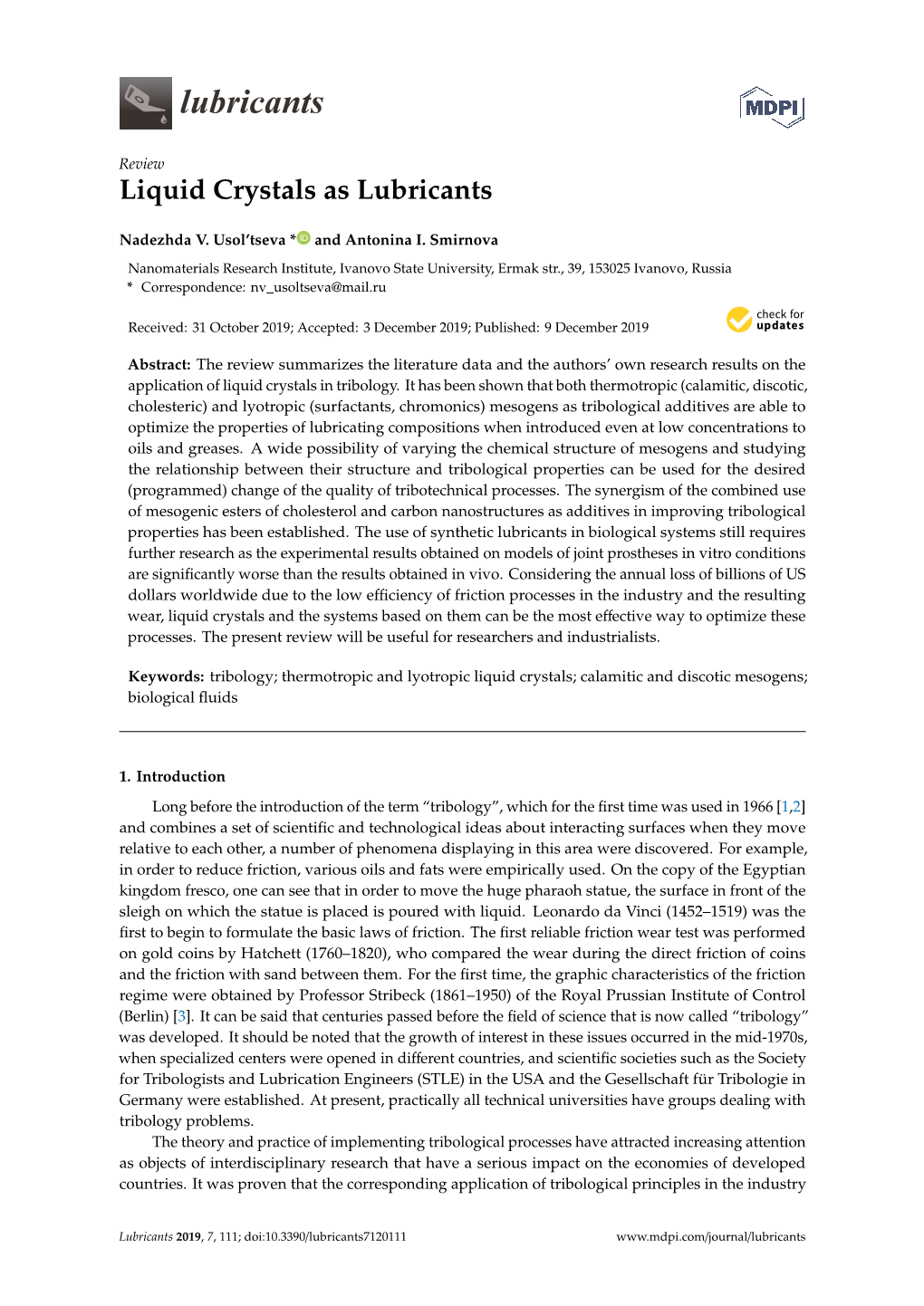 Liquid Crystals As Lubricants