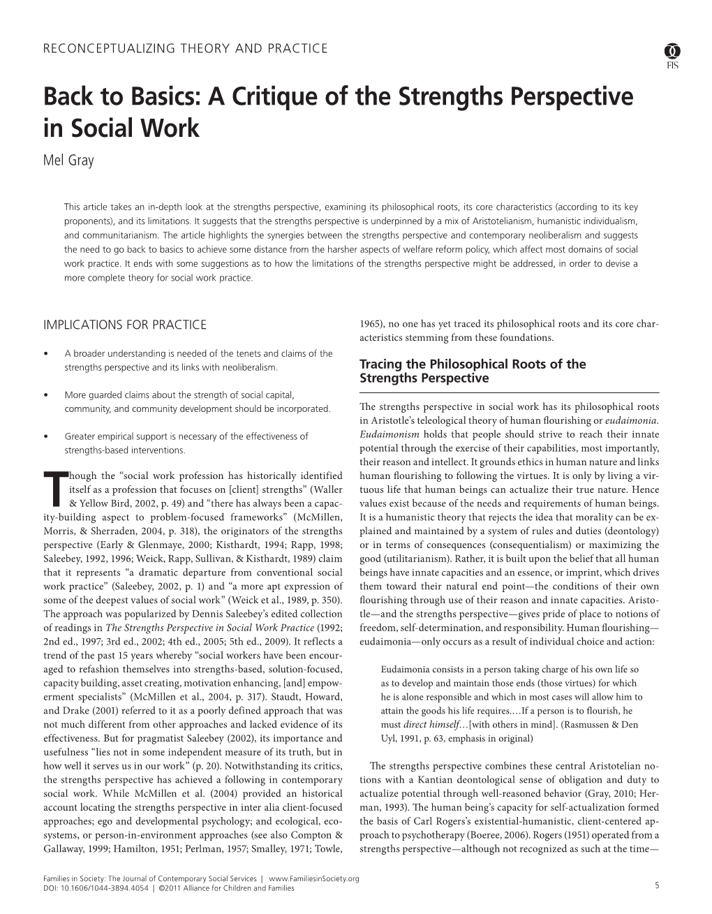 Back to Basics: a Critique of the Strengths Perspective in Social Work Reconceptualizing Theory and Practice