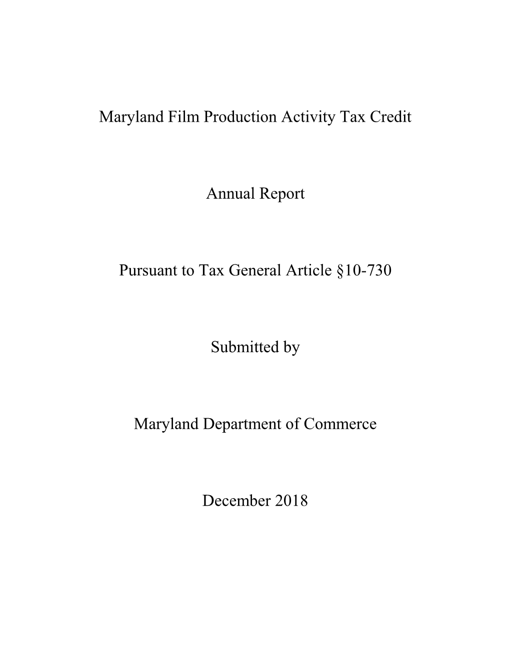 Film Production Activity Tax Credit Report 2018
