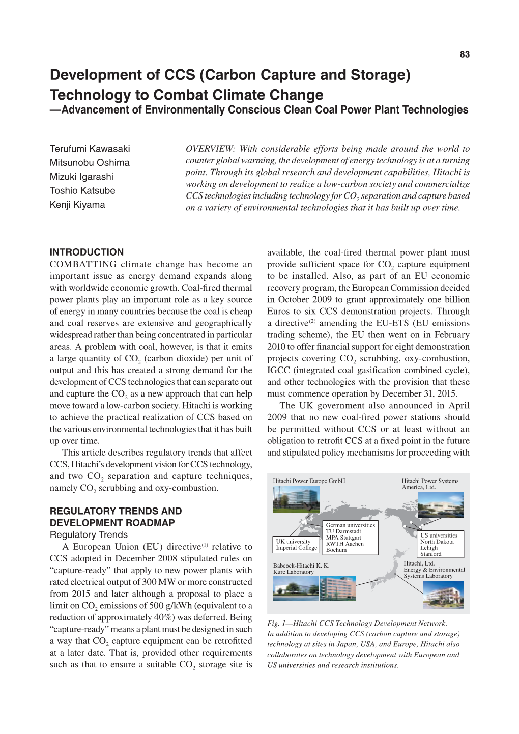 Carbon Capture and Storage) Technology to Combat Climate Change —Advancement of Environmentally Conscious Clean Coal Power Plant Technologies