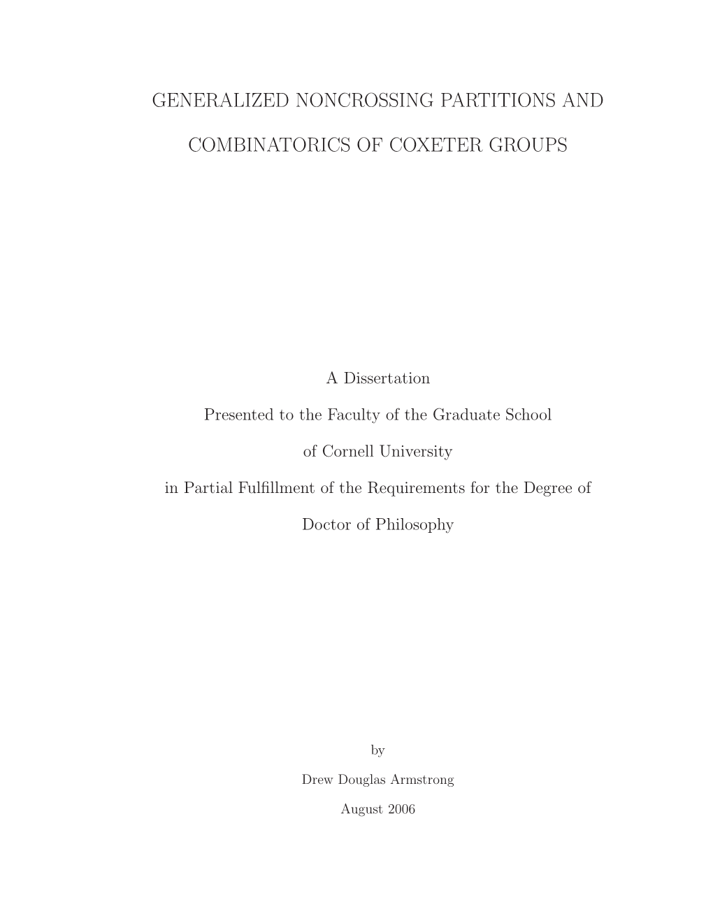 Generalized Noncrossing Partitions and Combinatorics of Coxeter Groups