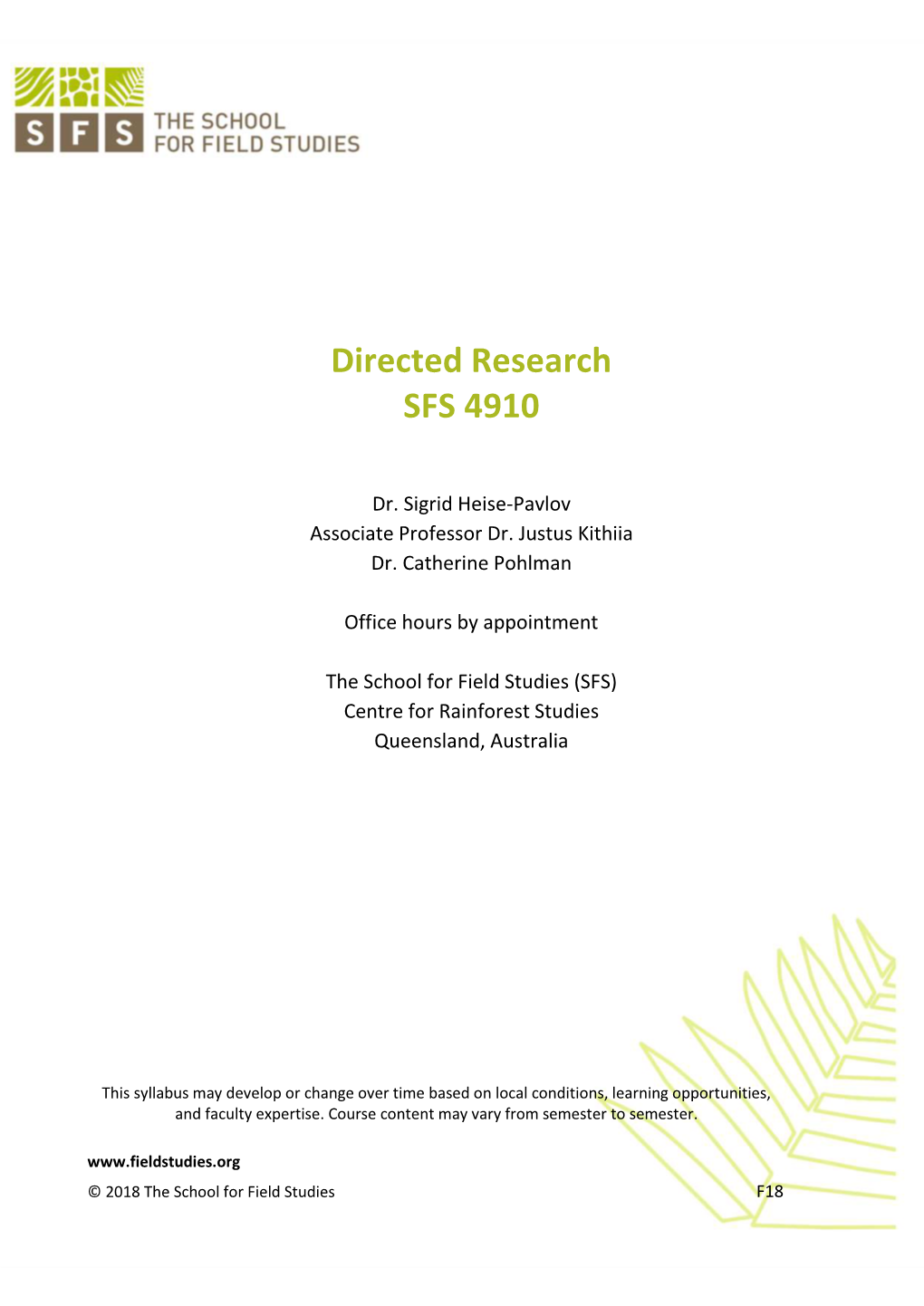 Directed Research SFS 4910