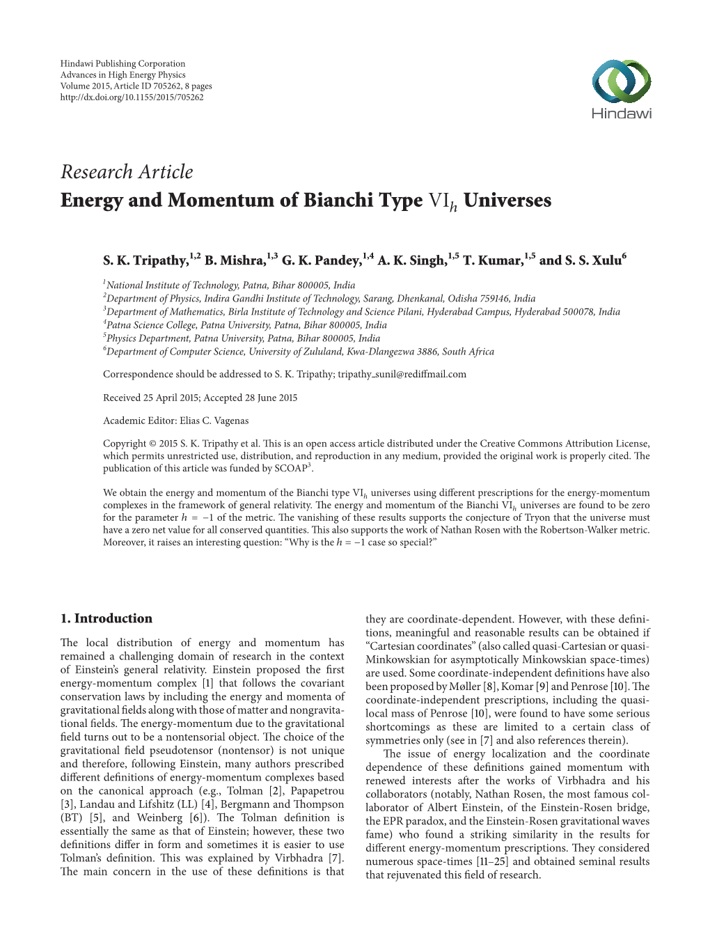 Energy and Momentum of Bianchi Type Universes