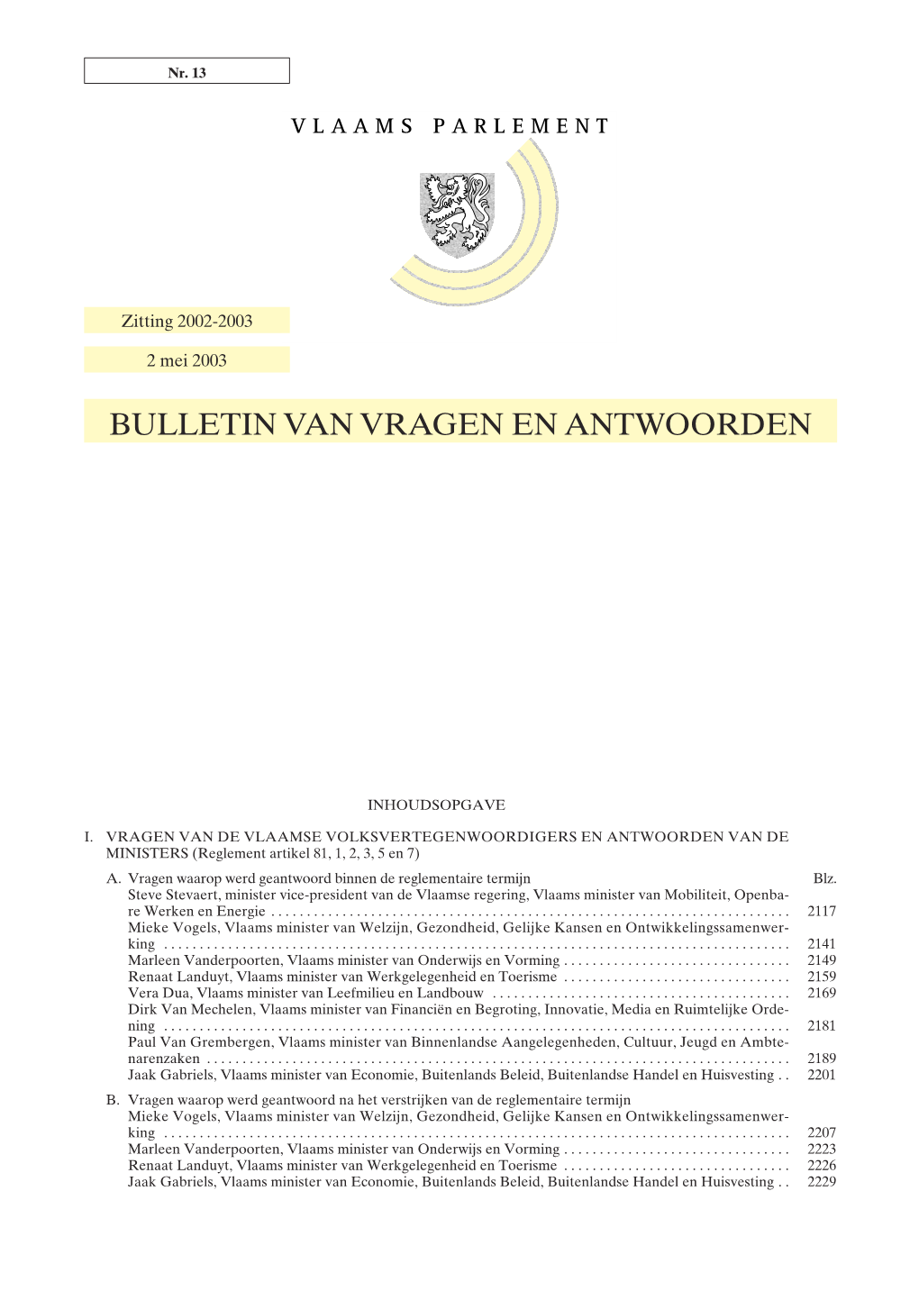 Bulletin Van Vragen En Antwoorden