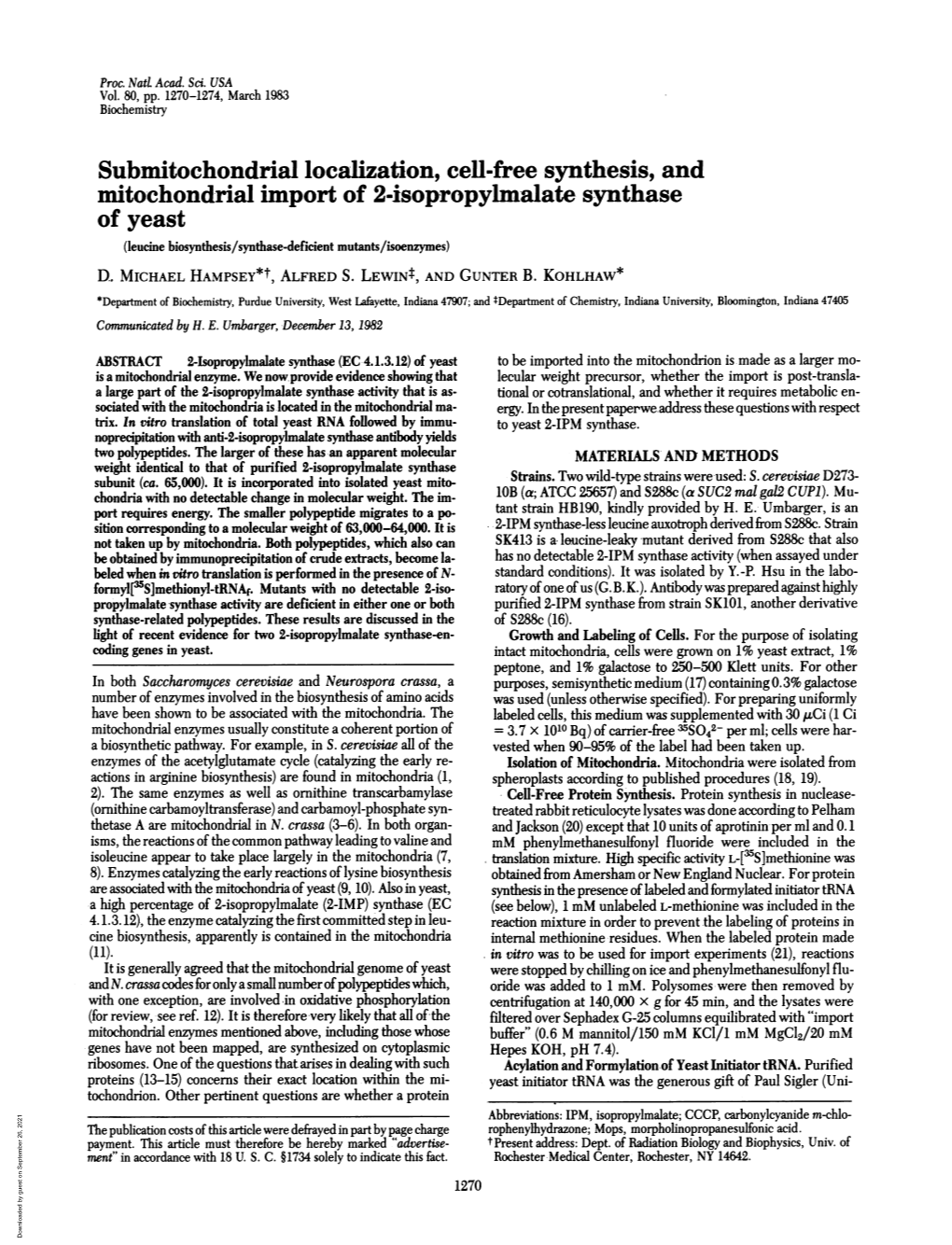 Submitochondrial Localization, Cell-Free Synthesis, And