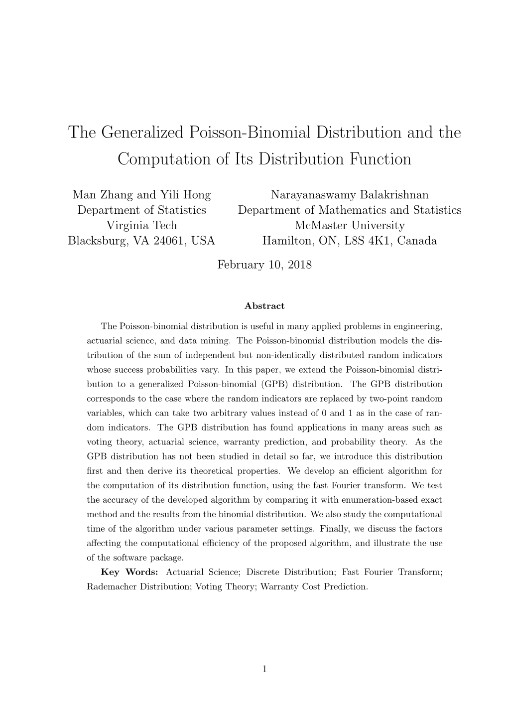 The Generalized Poisson-Binomial Distribution and the Computation of Its Distribution Function