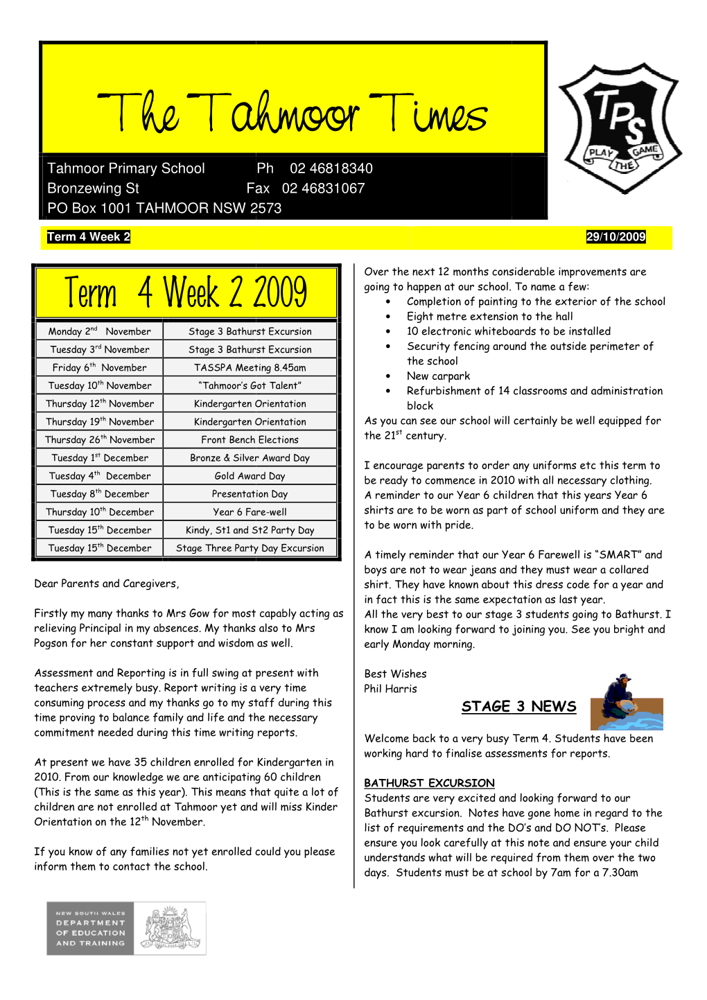 School Newsletter Week 2 Term 4