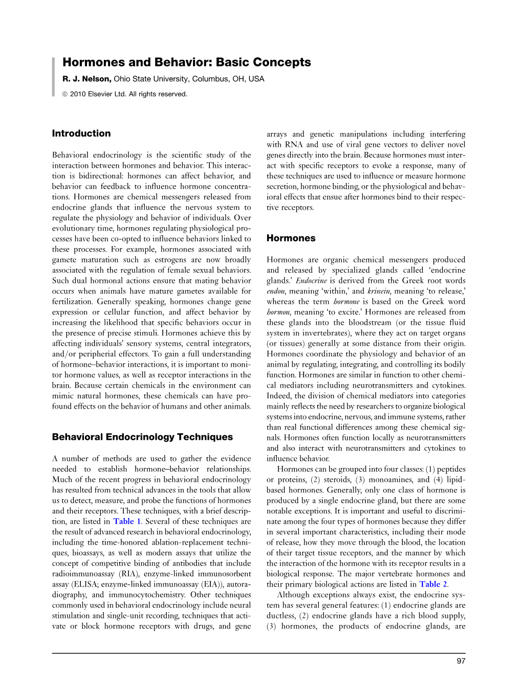 Hormones and Behavior: Basic Concepts R