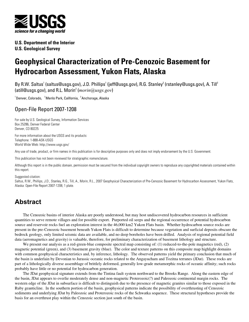 Geophysical Characterization of Pre-Cenozoic Basement for Hydrocarbon Assessment, Yukon Flats, Alaska