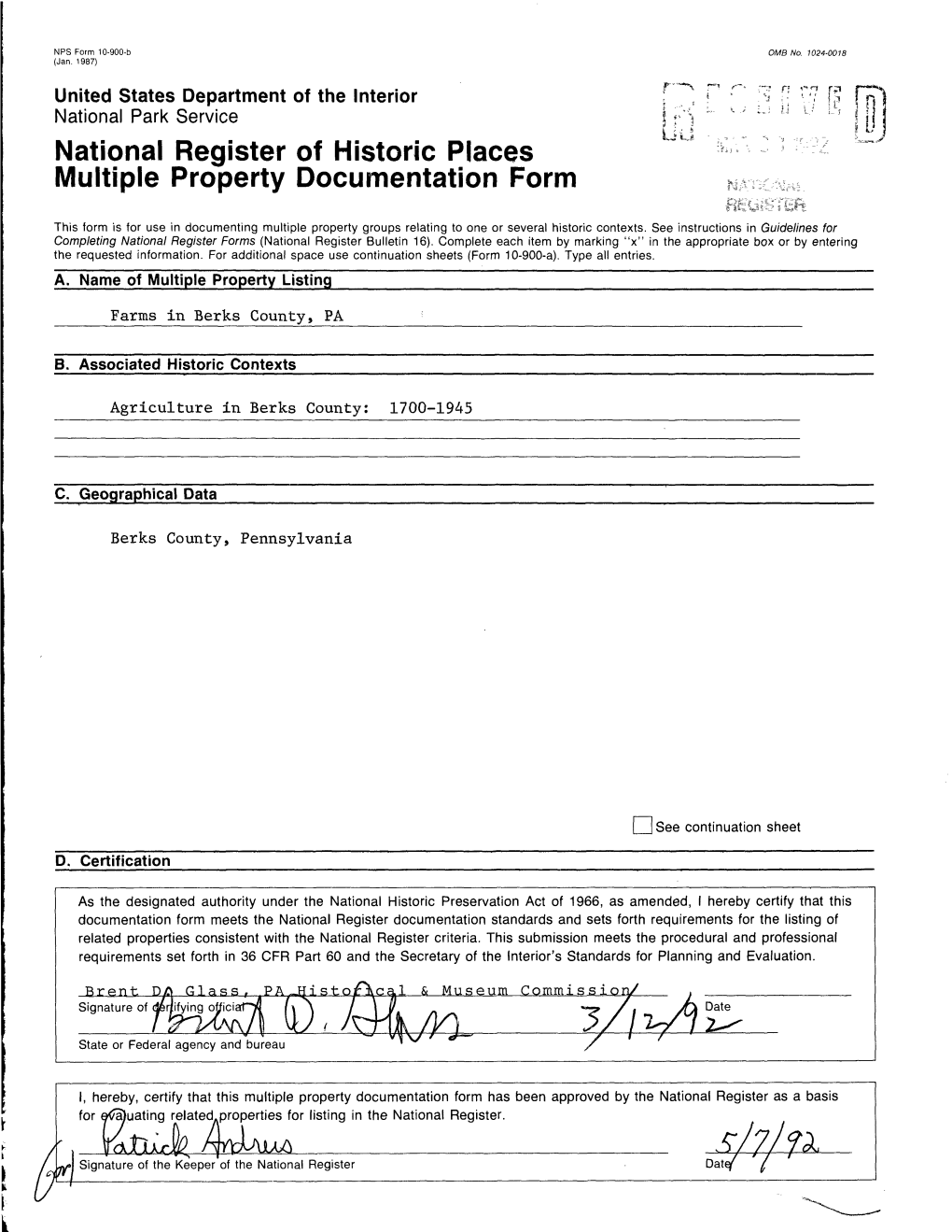 National Register of Historic Places Multiple Property Documentation Form