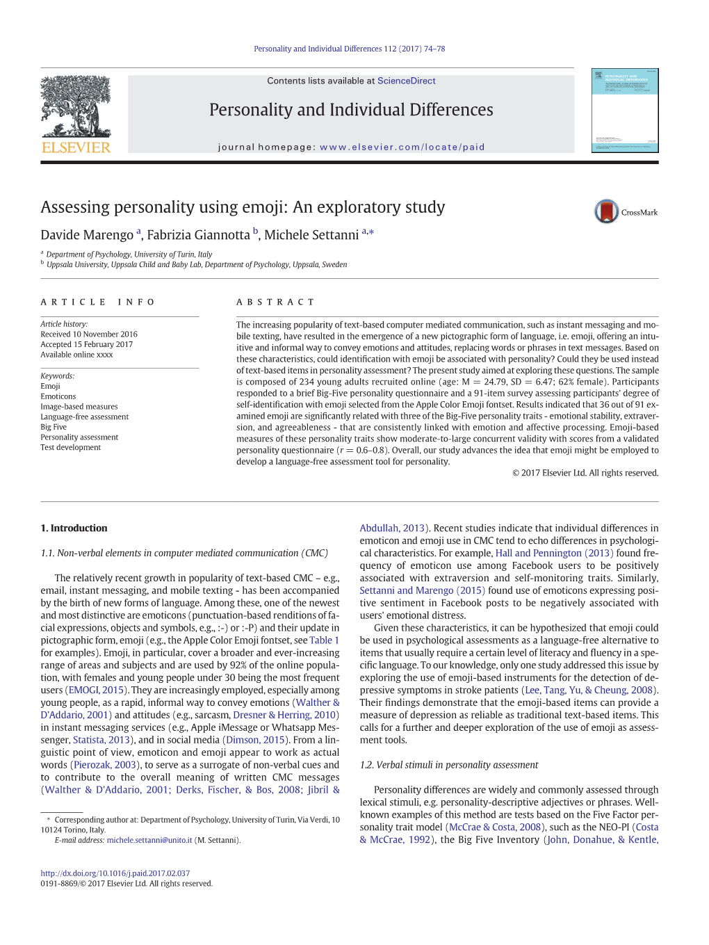 Assessing Personality Using Emoji: an Exploratory Study