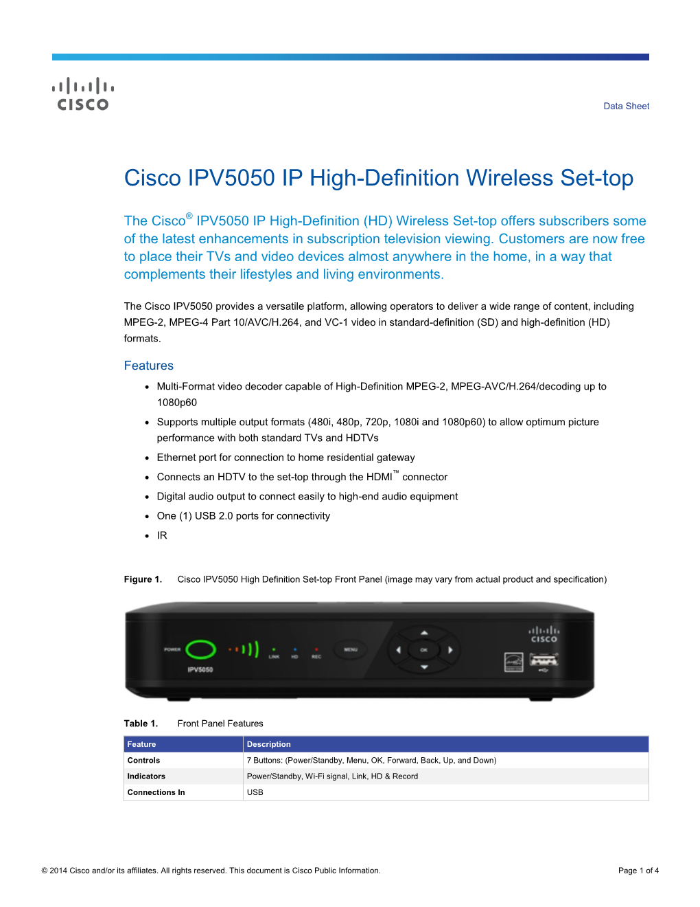 Cisco IPV5050 IP High-Definition Wireless Set-Top