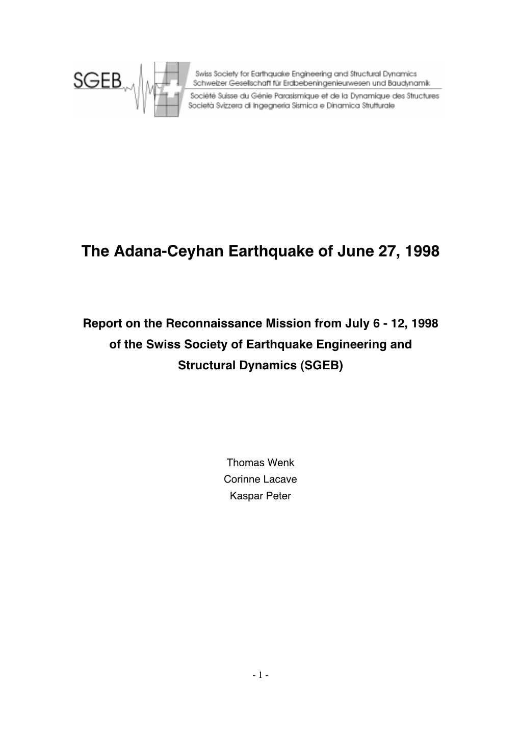 The Adana-Ceyhan Earthquake of June 27, 1998