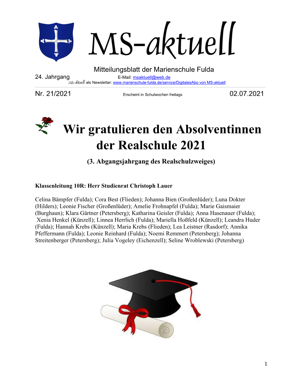 Wir Gratulieren Den Absolventinnen Der Realschule 2021