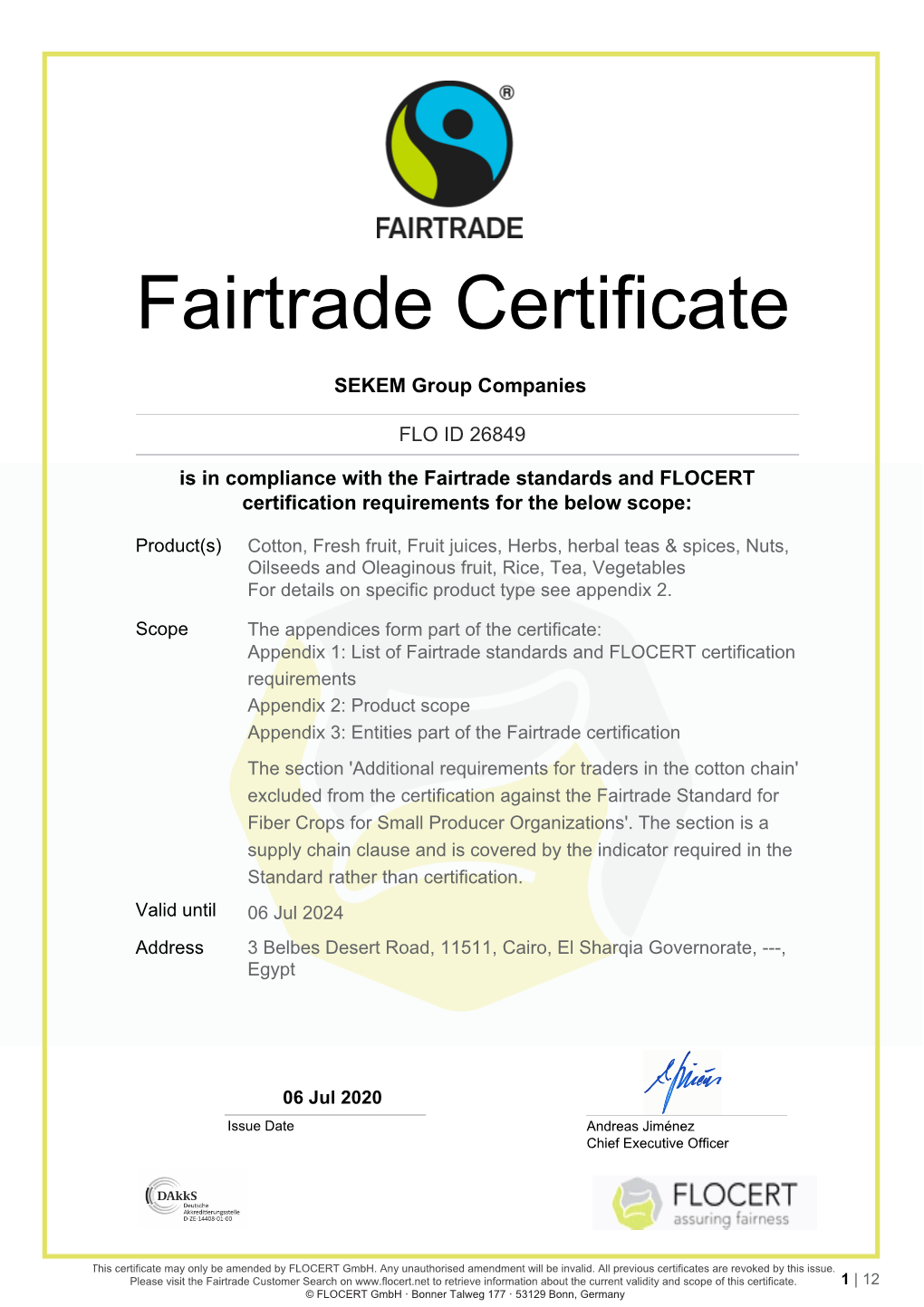 Fairtrade Certificate