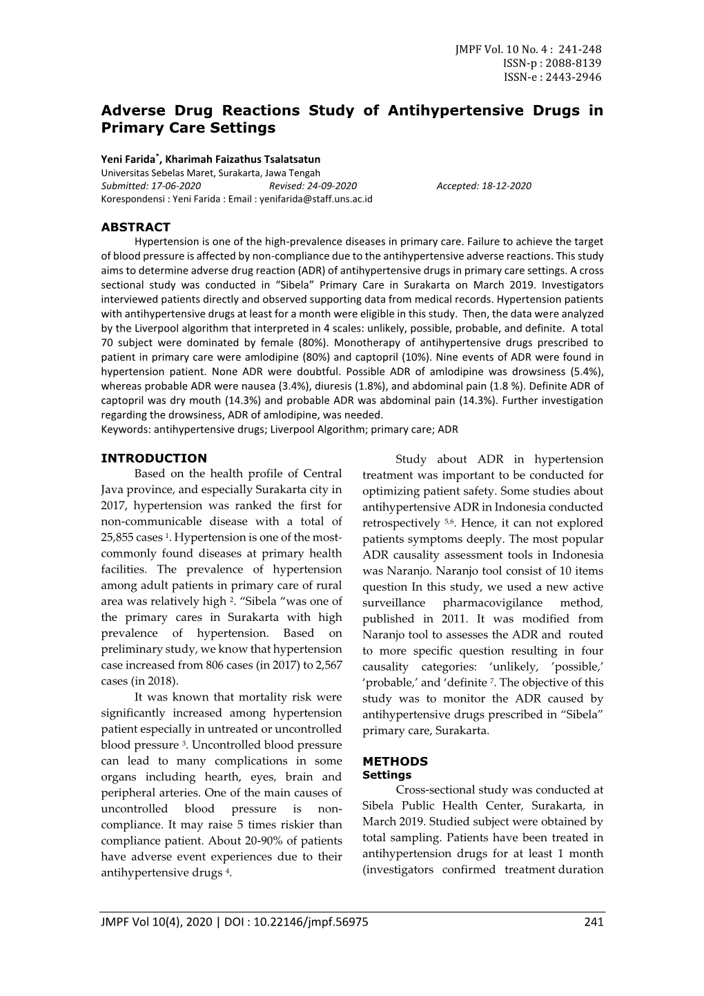 Adverse Drug Reactions Study of Antihypertensive Drugs in Primary Care Settings