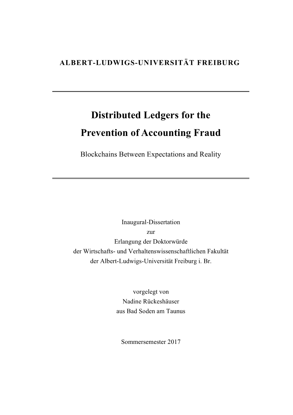 Distributed Ledgers for the Prevention of Accounting Fraud