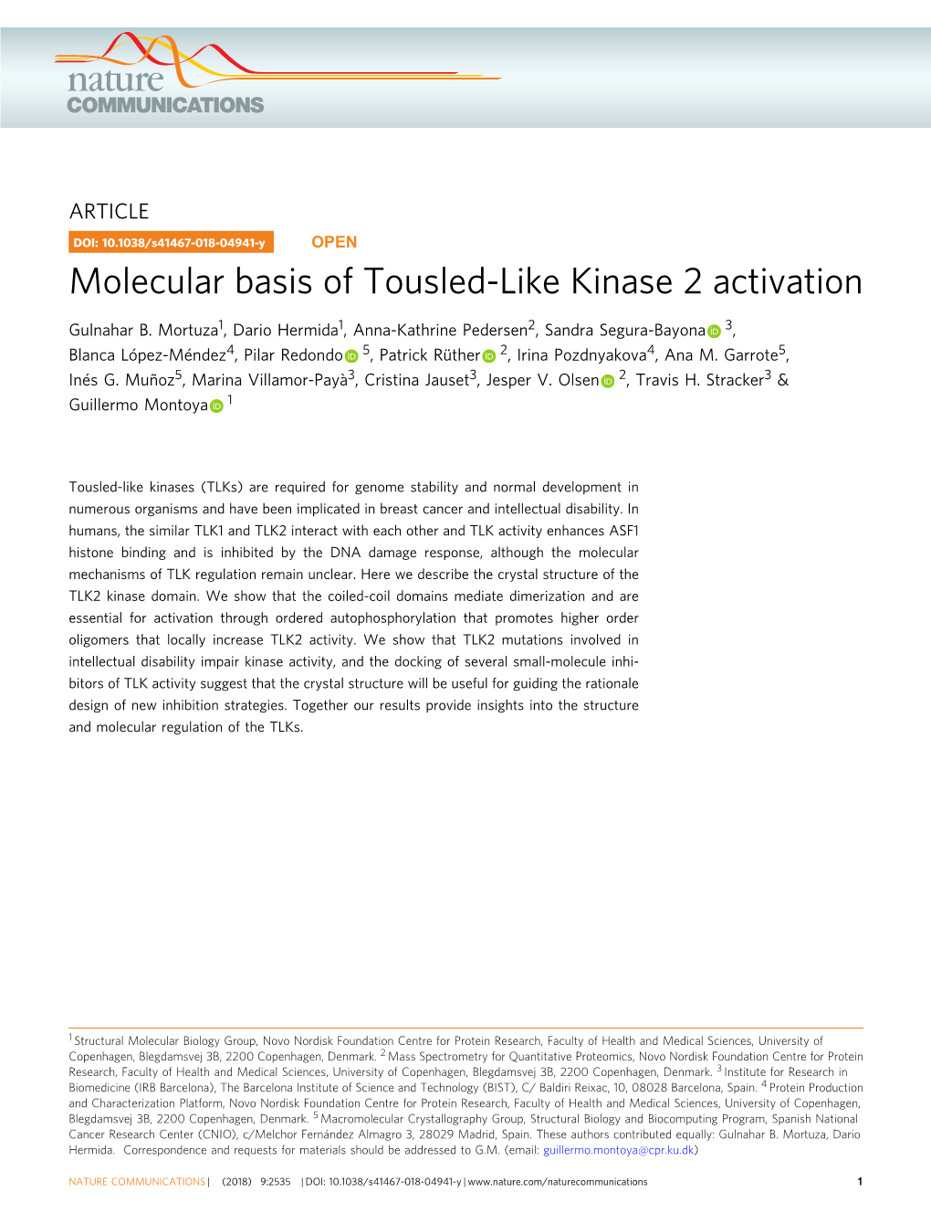 Molecular Basis of Tousled-Like Kinase 2 Activation