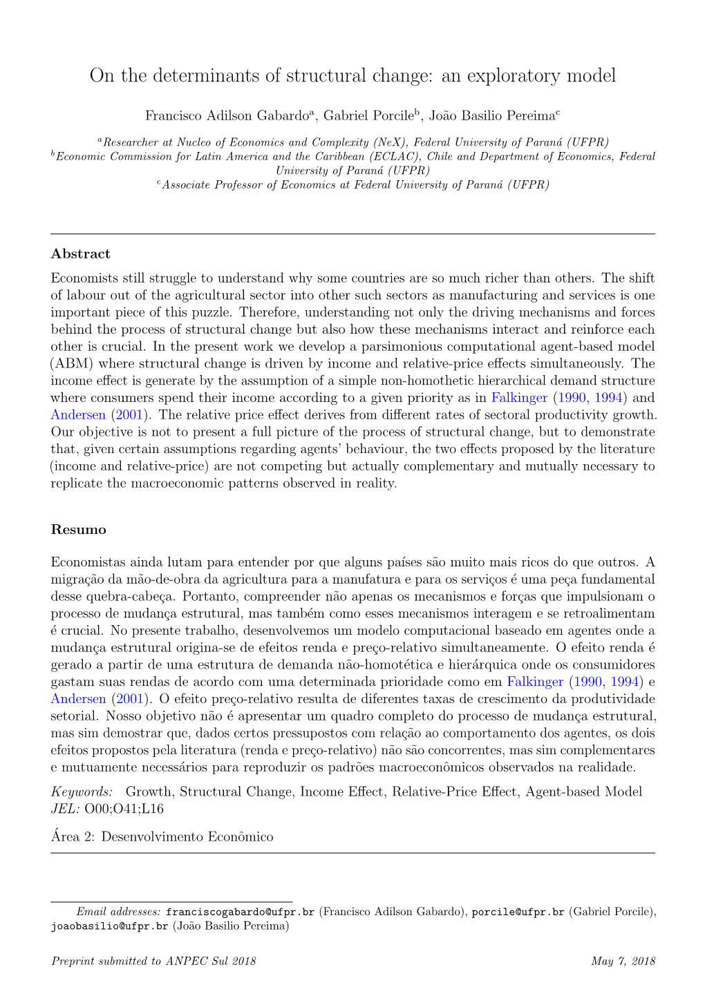 On the Determinants of Structural Change: an Exploratory Model