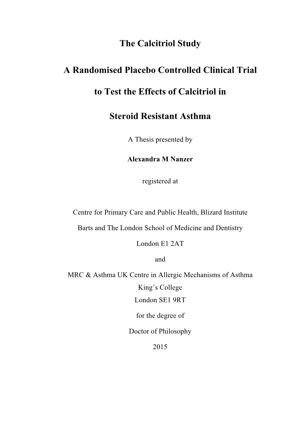 The Calcitriol Study a Randomised Placebo Controlled