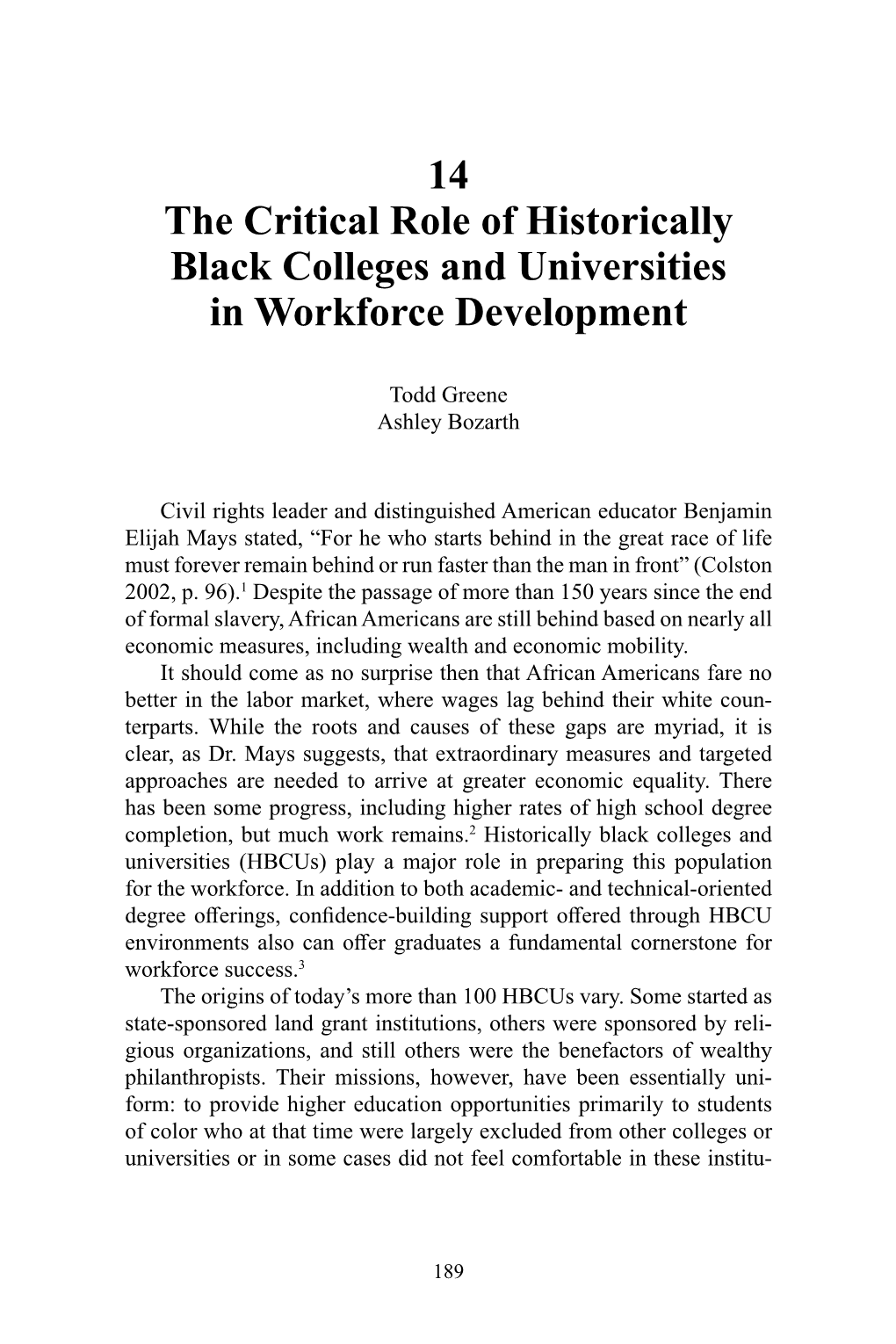 14 the Critical Role of Historically Black Colleges and Universities in Workforce Development
