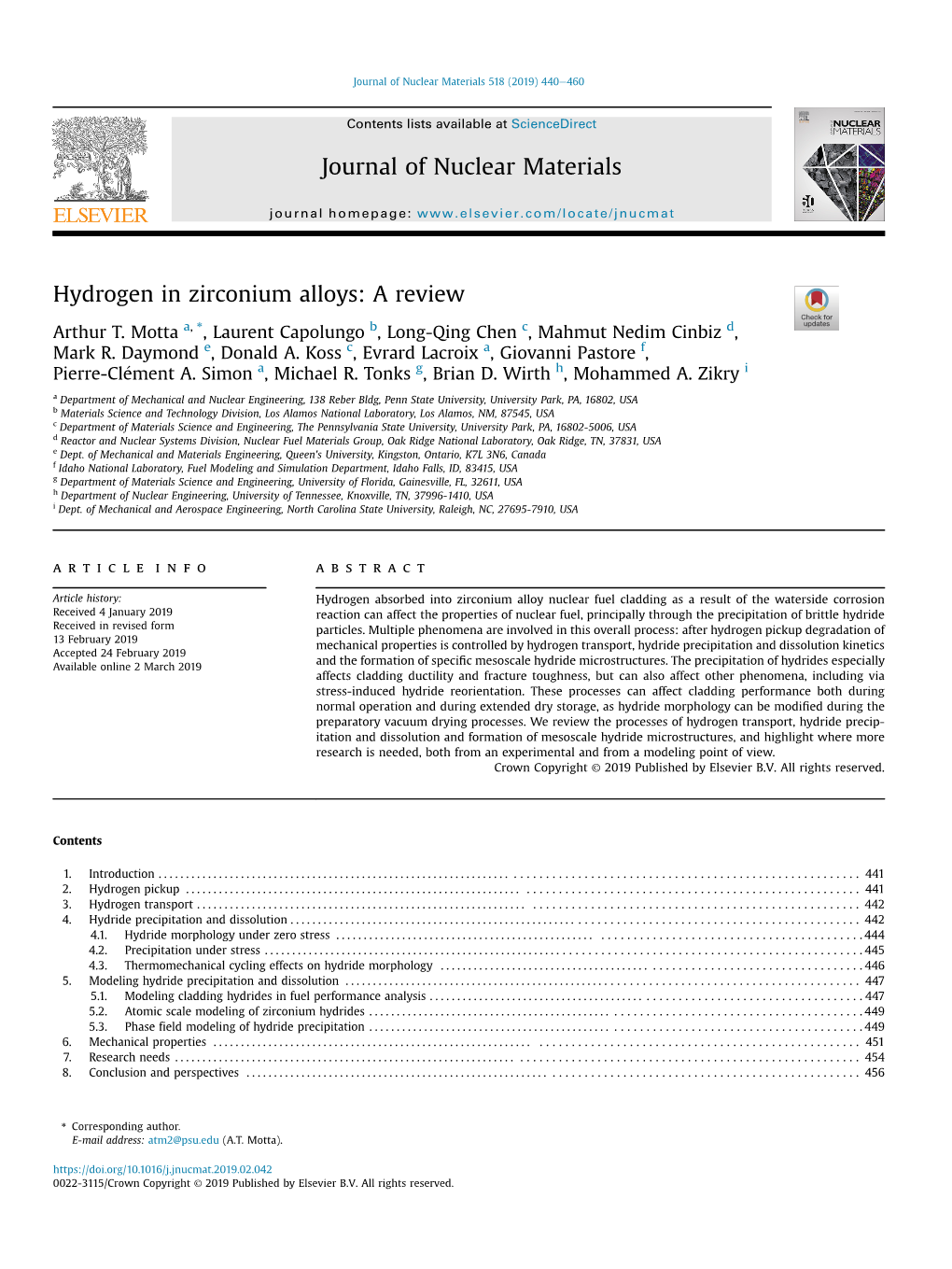 Hydrogen in Zirconium Alloys: a Review