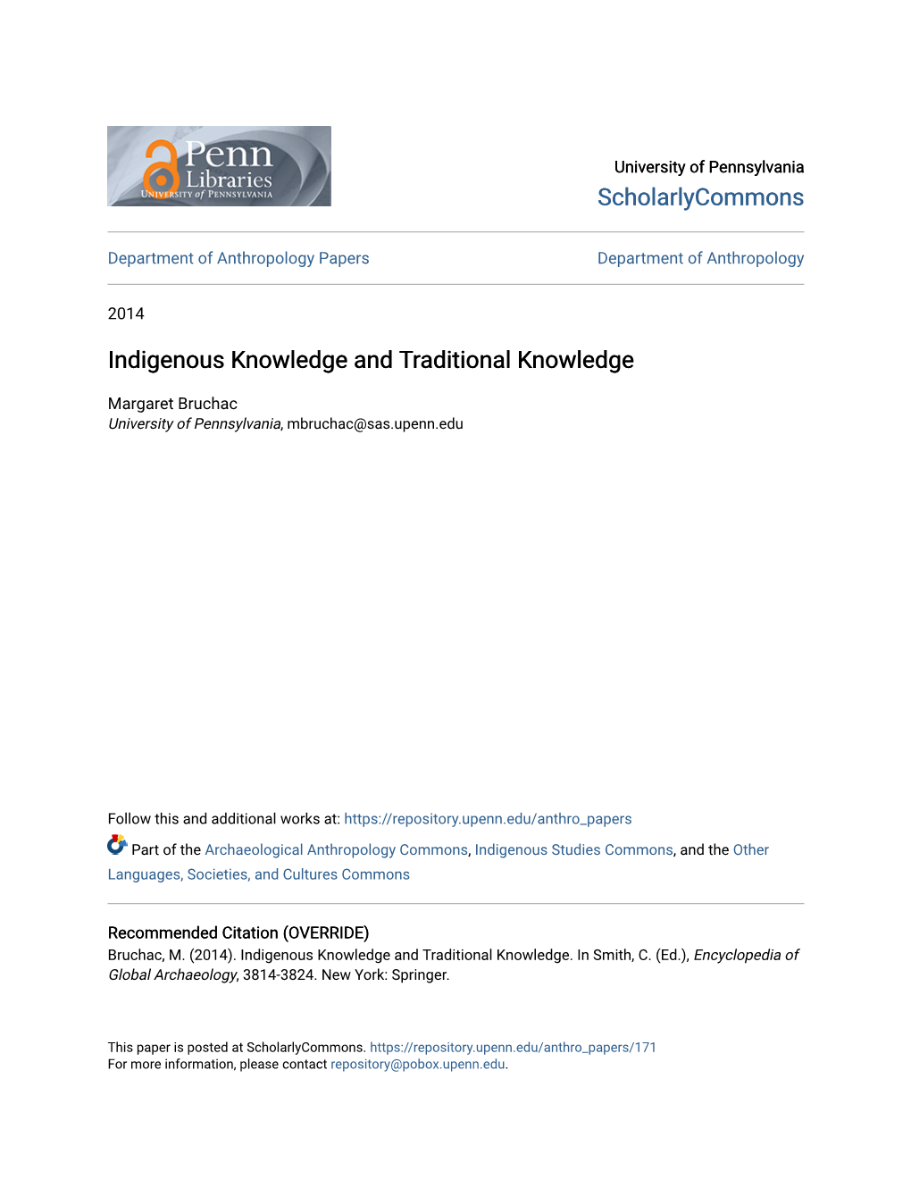 Indigenous Knowledge and Traditional Knowledge