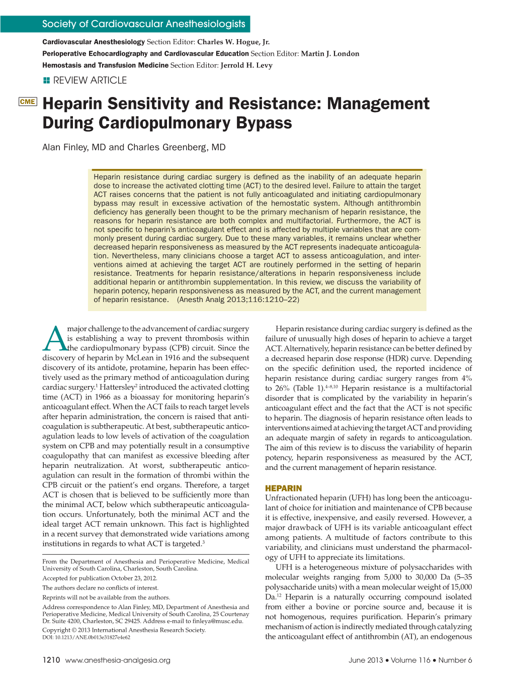 Heparin Sensitivity and Resistance: Management During Cardiopulmonary Bypass