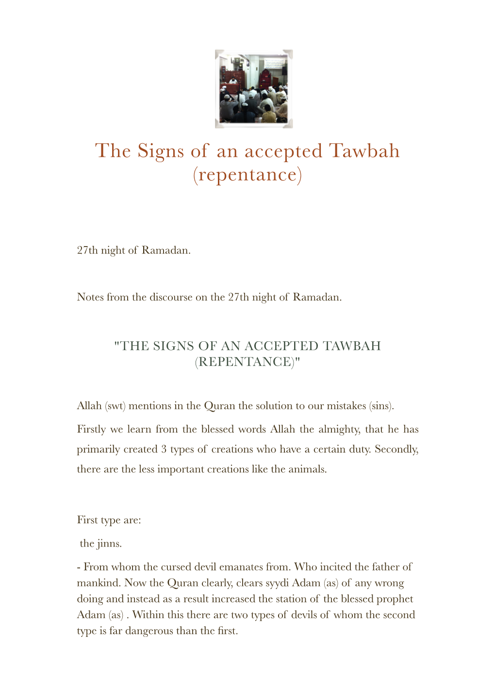 The Signs of an Accepted Tawbah (Repentance)
